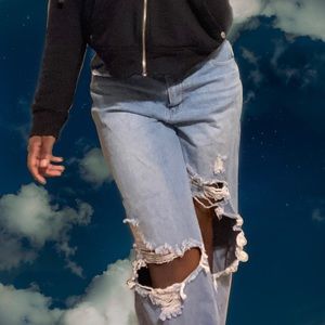 Wide-leg Streetwear Indie Ripped Jeans